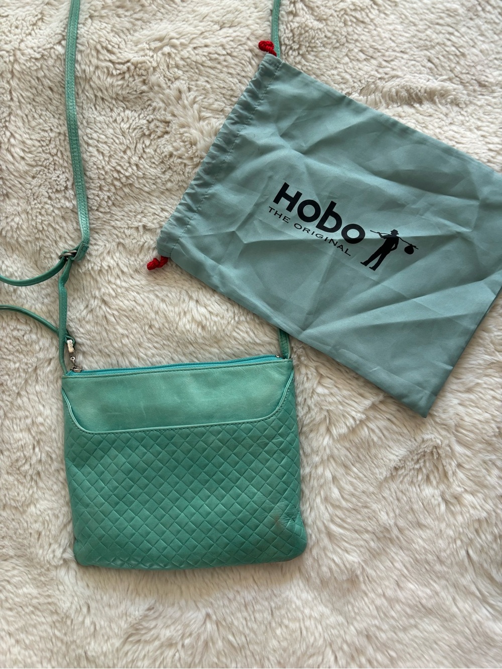 Hobo Teal Woven Leather Crossbody Bag